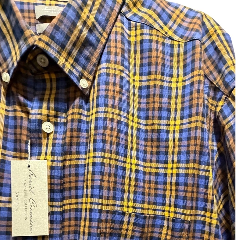 Daniel Cremieux Signature Collection Plaid Shirt Mens XXL Blue Gold Non-Iron NEW - Picture 11 of 15
